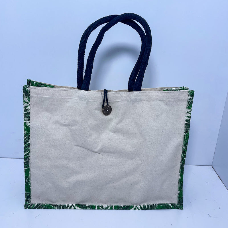 A3 Green Leaves Print Jute & Canvas Bag
