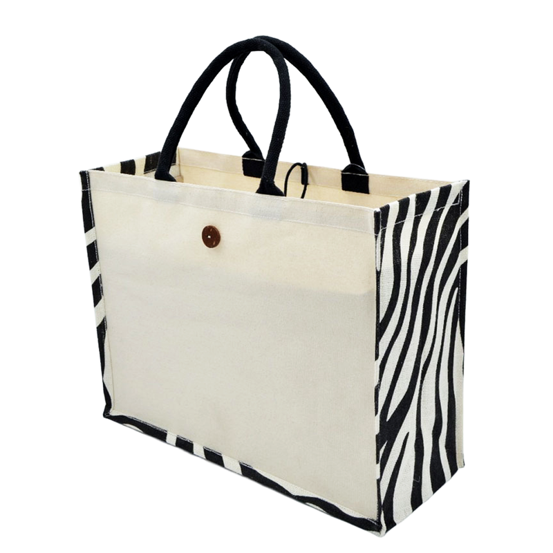 A3 Zebra Print Jute & Canvas Bag