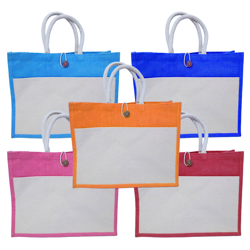 A3 Colourful Jute Bag with Off-White Front Pocket